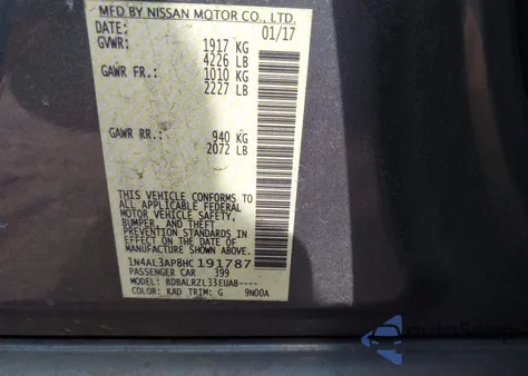 2017 Nissan Altima 2.5 Sl из США, поврежденный, VIN 1N4AL3AP8HC191787